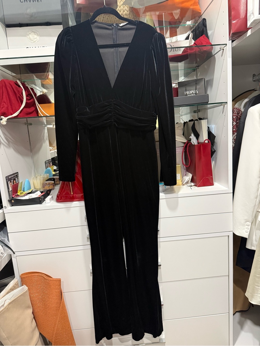 Zara Black Velvet Jumpsuit with Deep V Neck